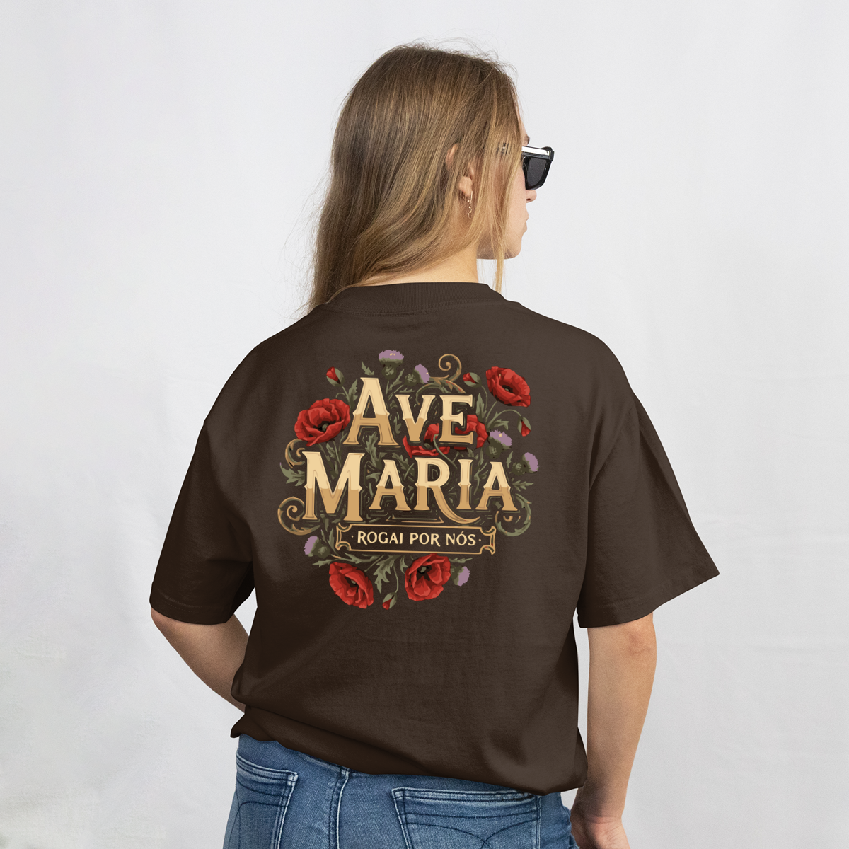 CAMISETA CATÓLICA AVE MARIA MARROM