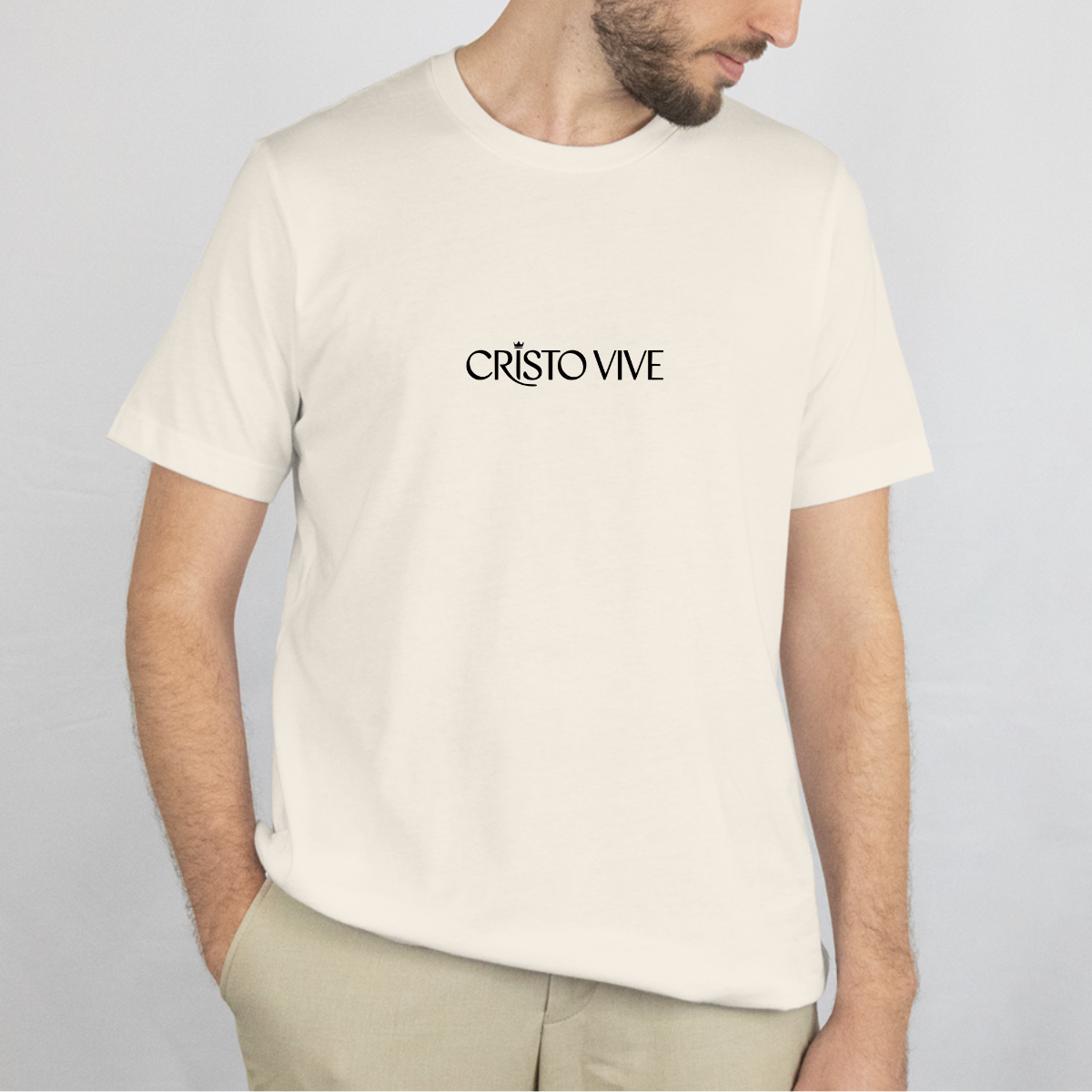 CAMISETA CATÓLICA CRISTO VIVE OFF-WHITE