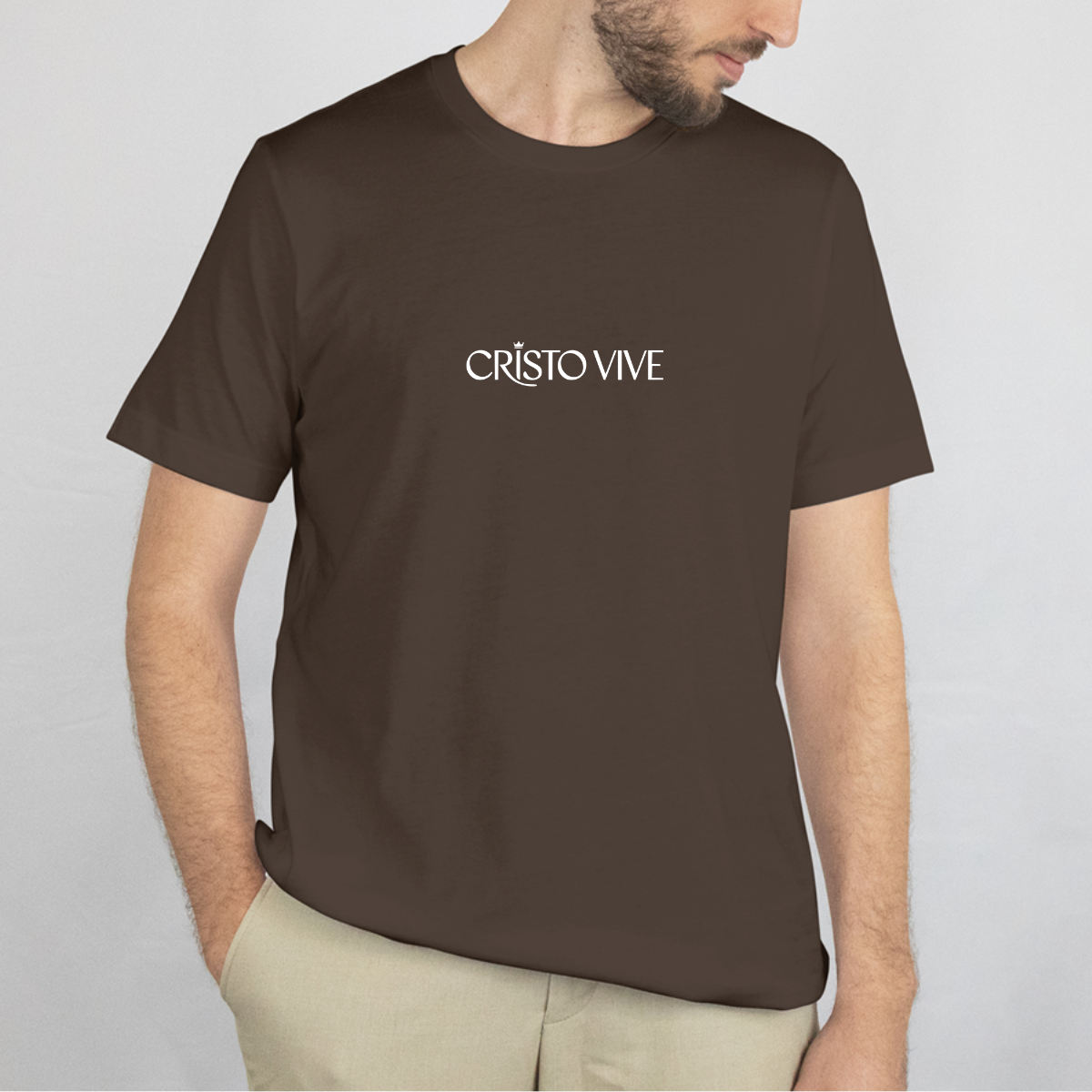 CAMISETA CATÓLICA CRISTO VIVE MARROM
