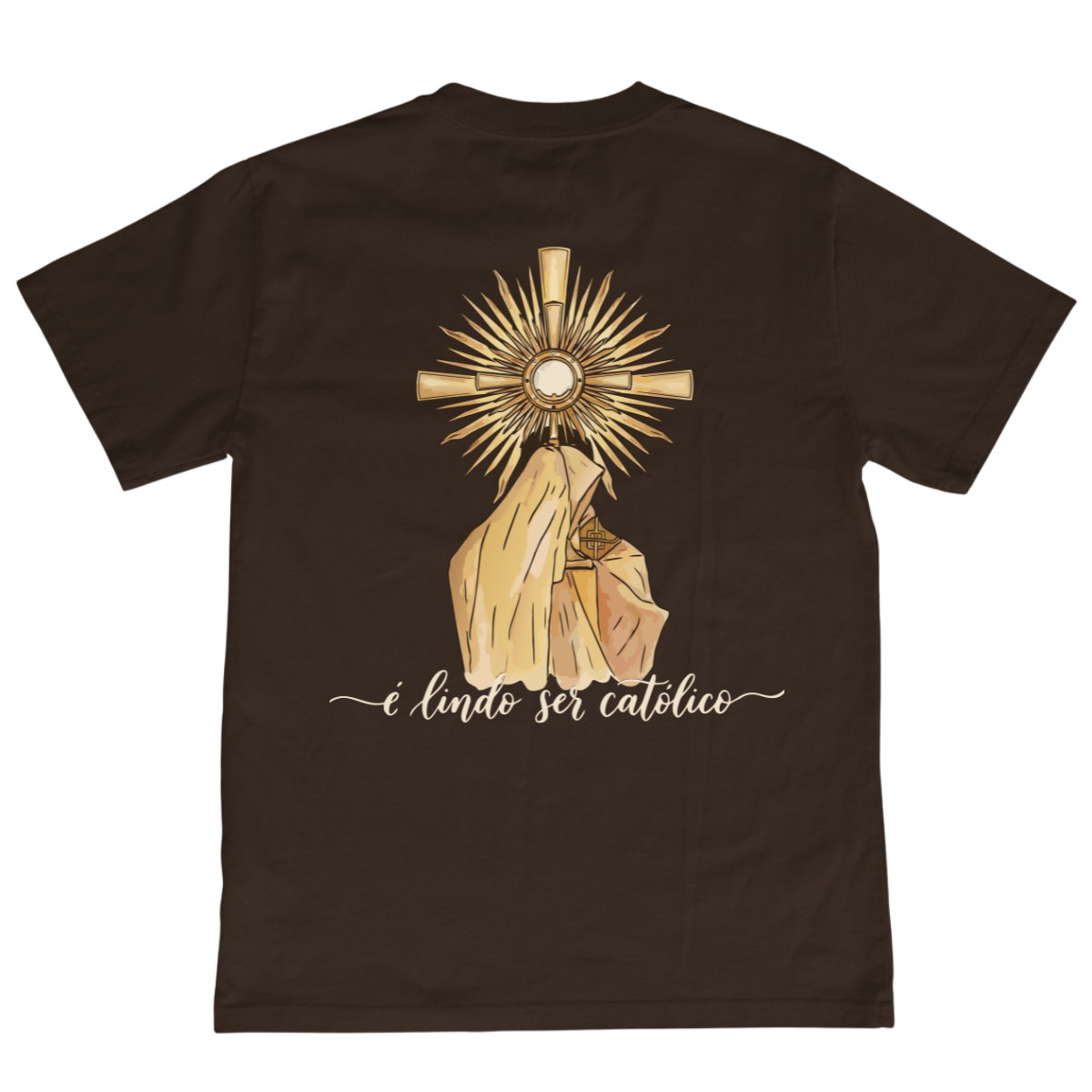 CAMISETA CATÓLICA É LINDO SER CATÓLICO MARROM