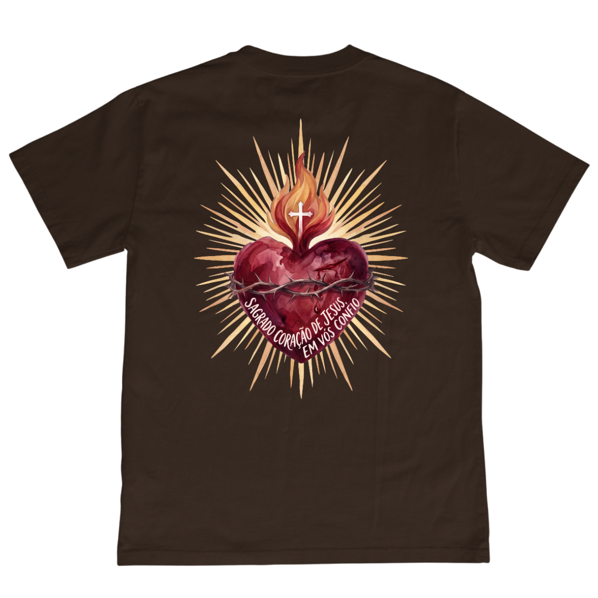 CAMISETA CATÓLICA SAGRADO CORAÇÃO MARROM