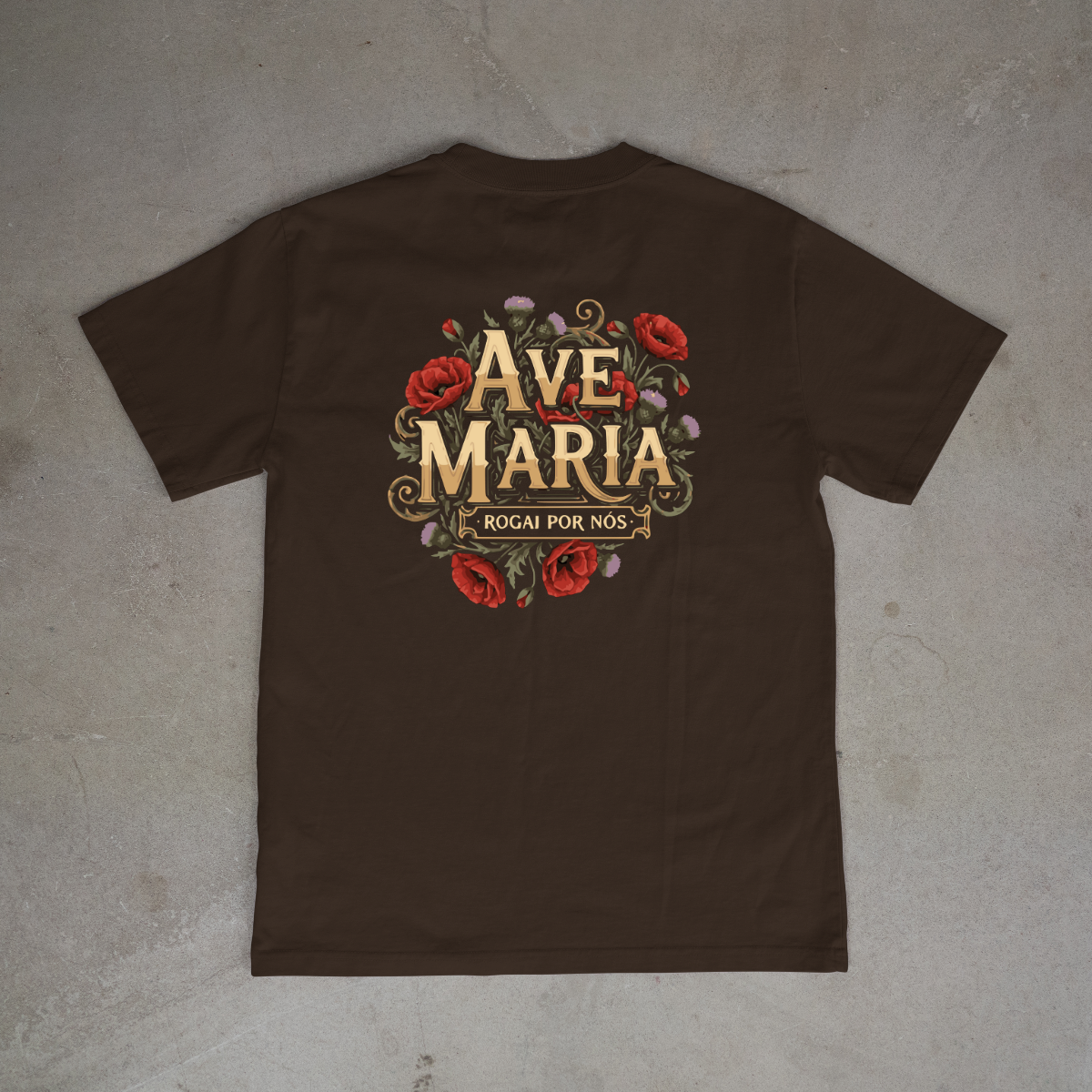 CAMISETA CATÓLICA AVE MARIA MARROM
