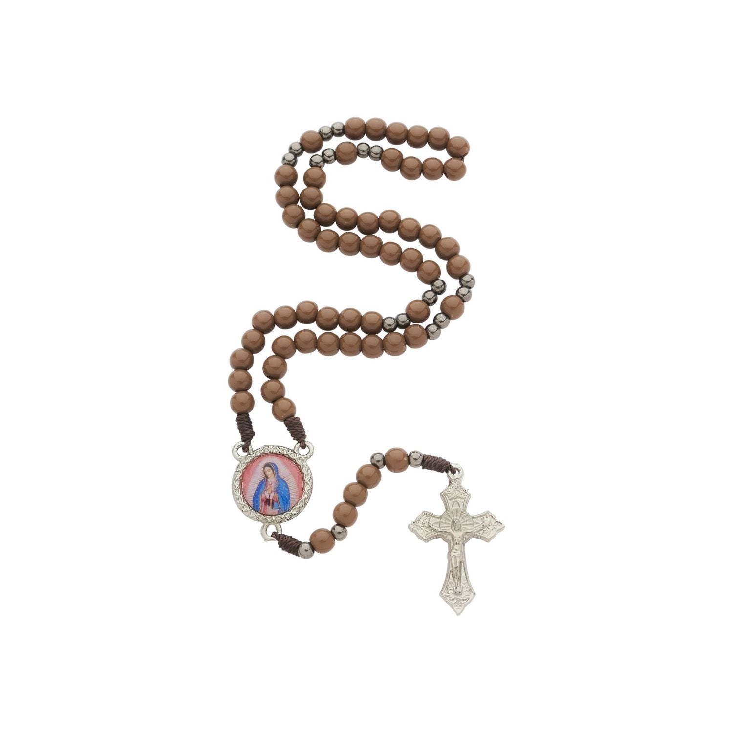 TERÇO DE NOSSA SENHORA DE GUADALUPE MARROM 6MM - COM FOLHETO