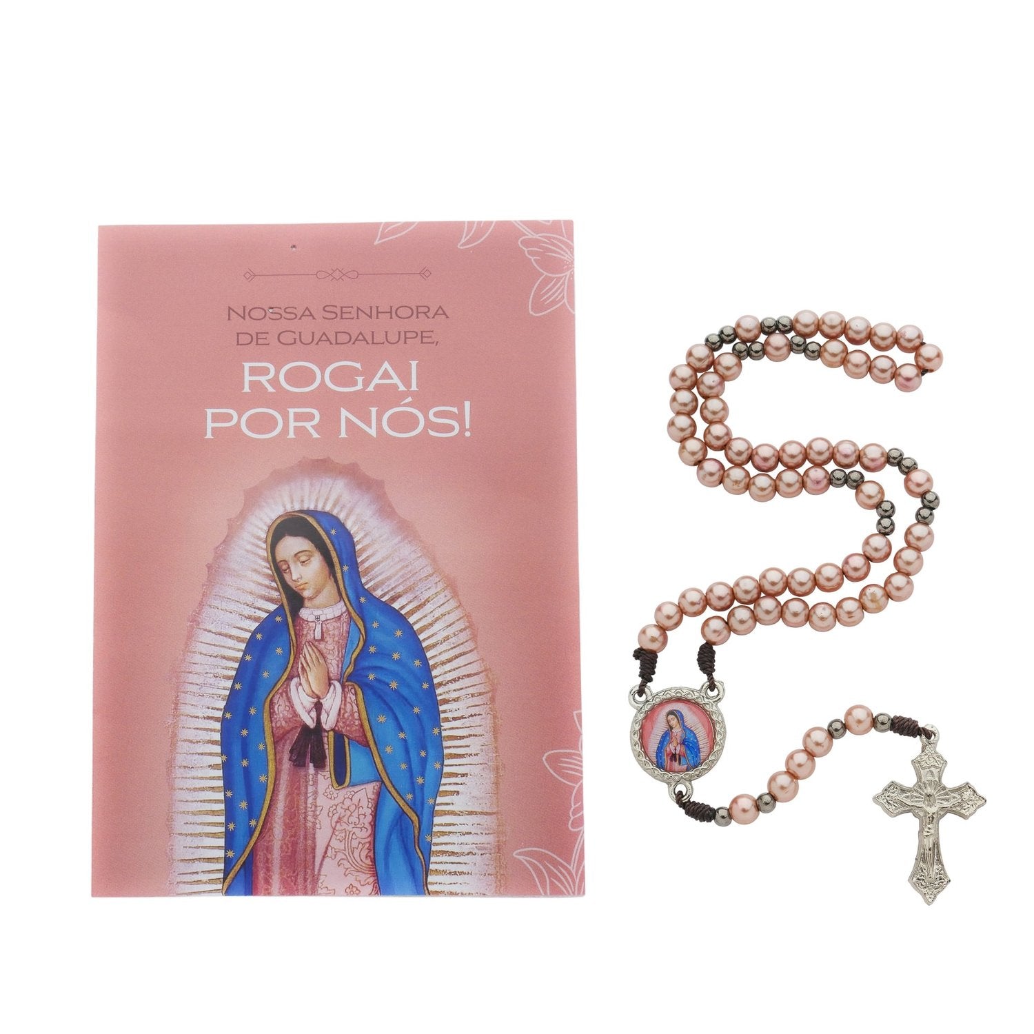 TERÇO DE NOSSA SENHORA DE GUADALUPE ROSÉ GOLD 6MM - COM FOLHETO