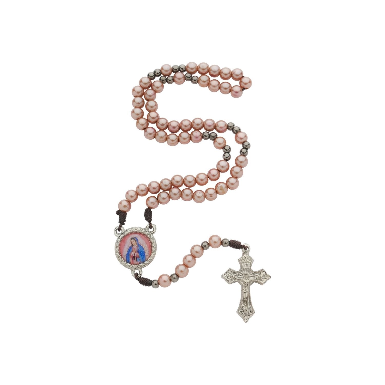 TERÇO DE NOSSA SENHORA DE GUADALUPE ROSÉ GOLD 6MM - COM FOLHETO